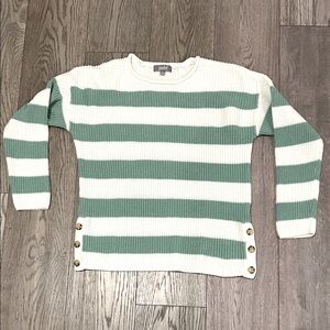 Marled Green and Cream Striped Sweater